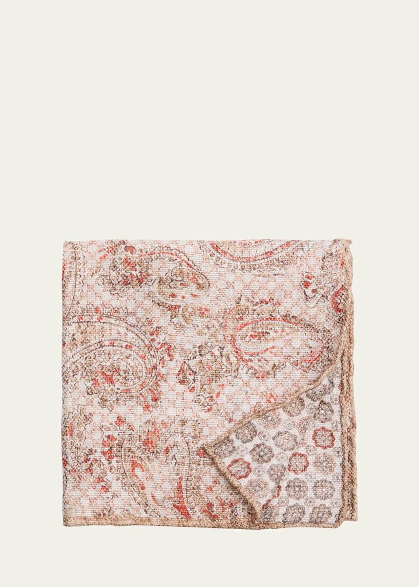 Rosi Collection Men's Linen and Silk Paisley Pocket Square