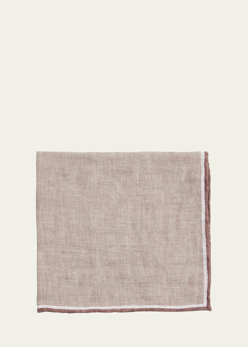 Rosi Collection Men's Linen Stripe-Trim Pocket Square