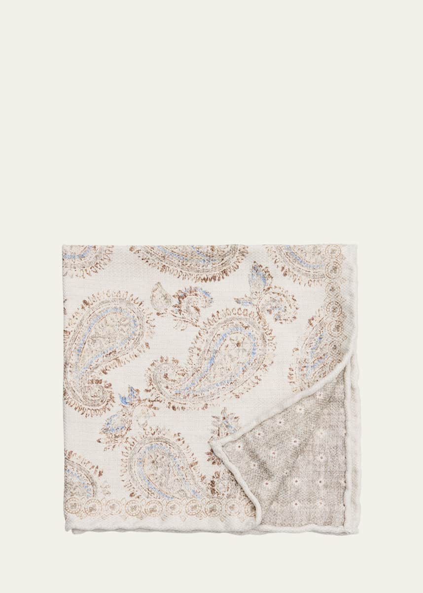 Rosi Collection Men's Linen Woven Paisley Pocket Square
