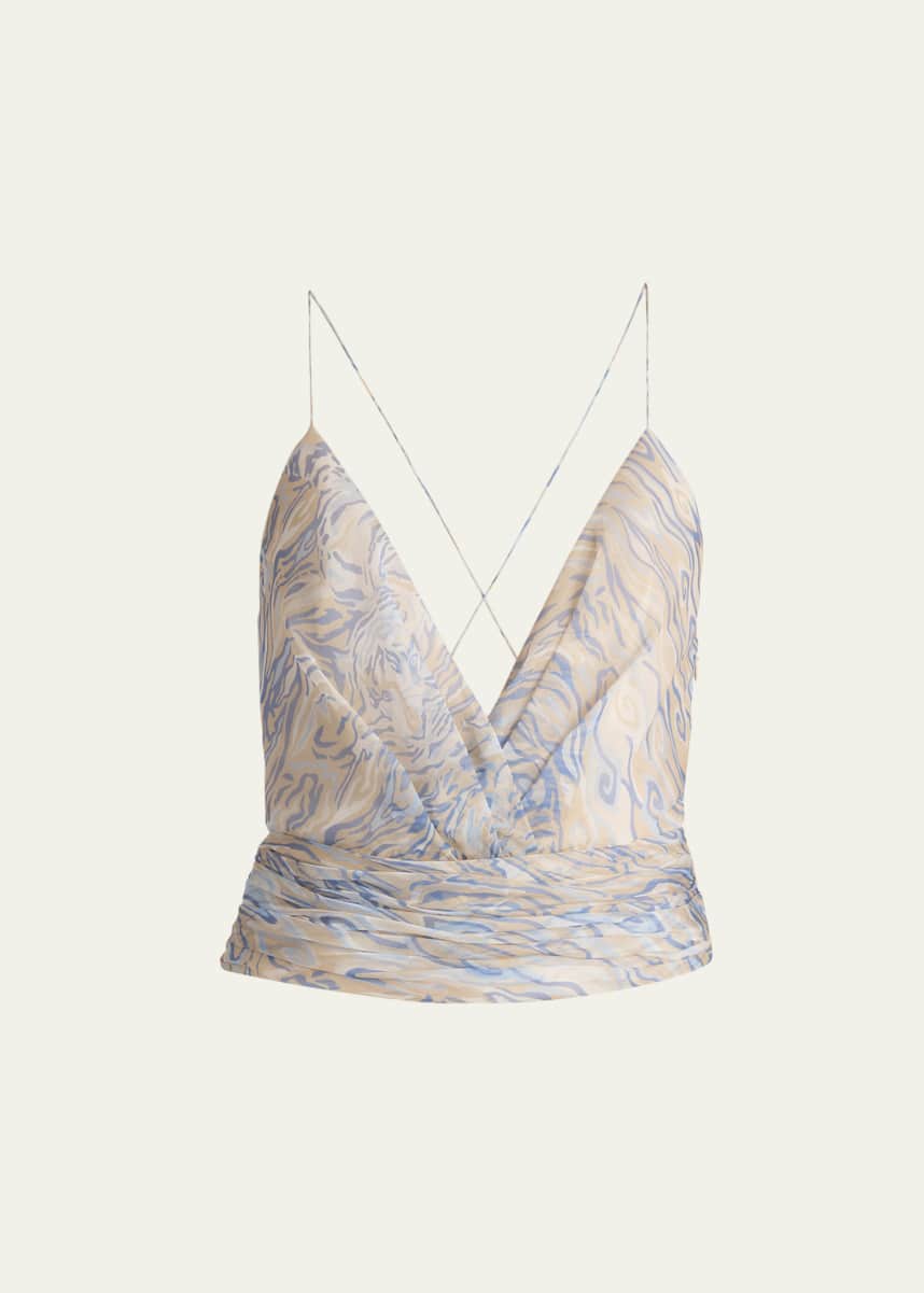 Giorgio Armani Abstract Crisscross Ruched Silk Blouse