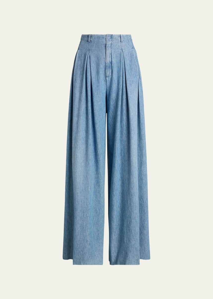 Ralph Lauren Collection Tiana Denim Wide Leg Pleated Pants