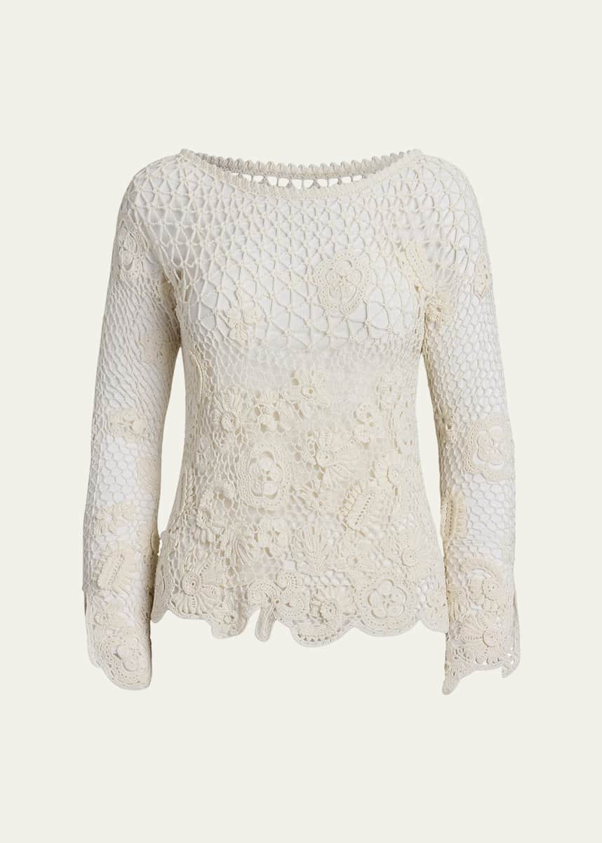 Ralph Lauren Collection Floral Crochet Dolman-Sleeve Sweater