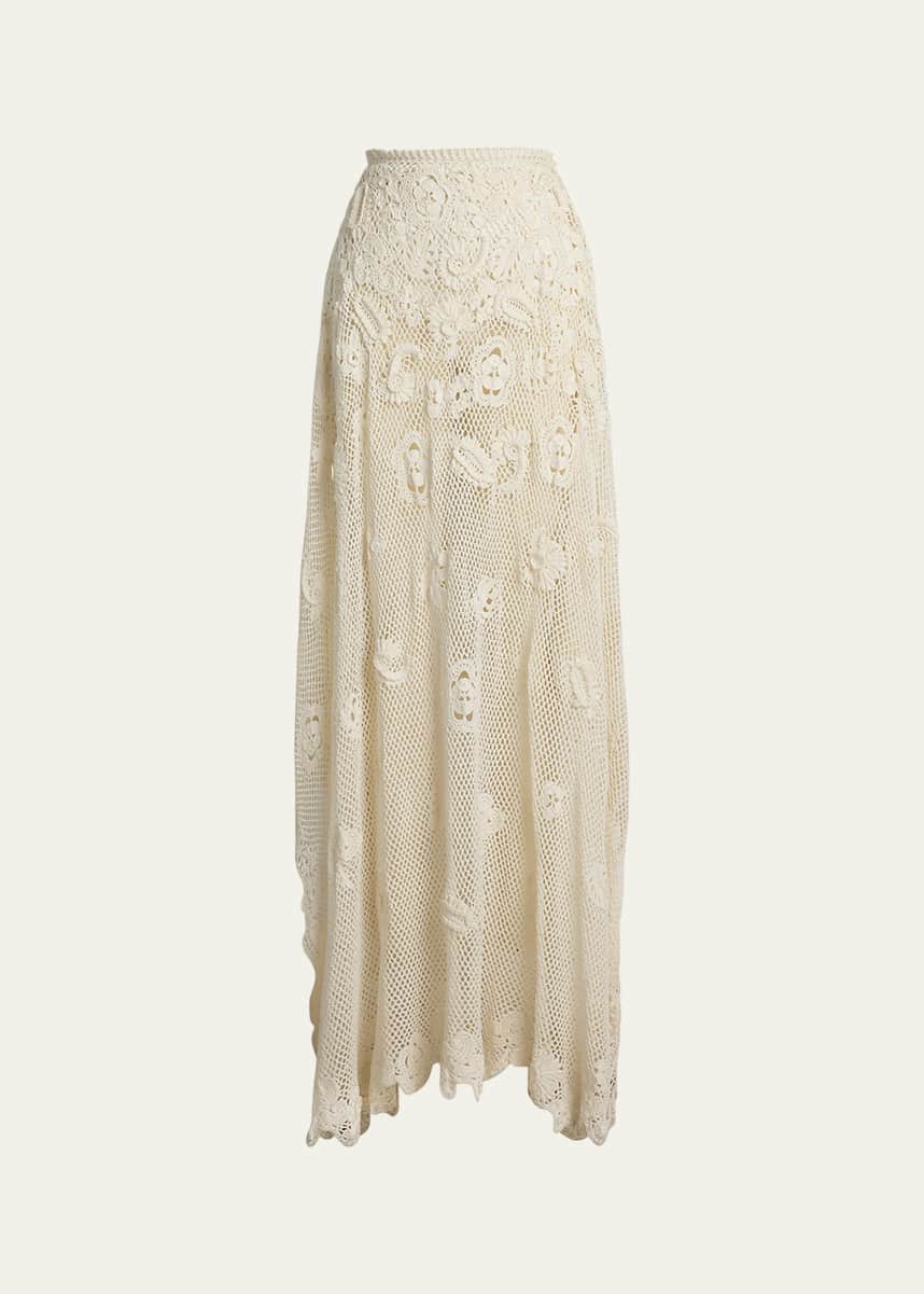 Ralph Lauren Collection Hand-Crocheted Floral Silk Sweater Skirt