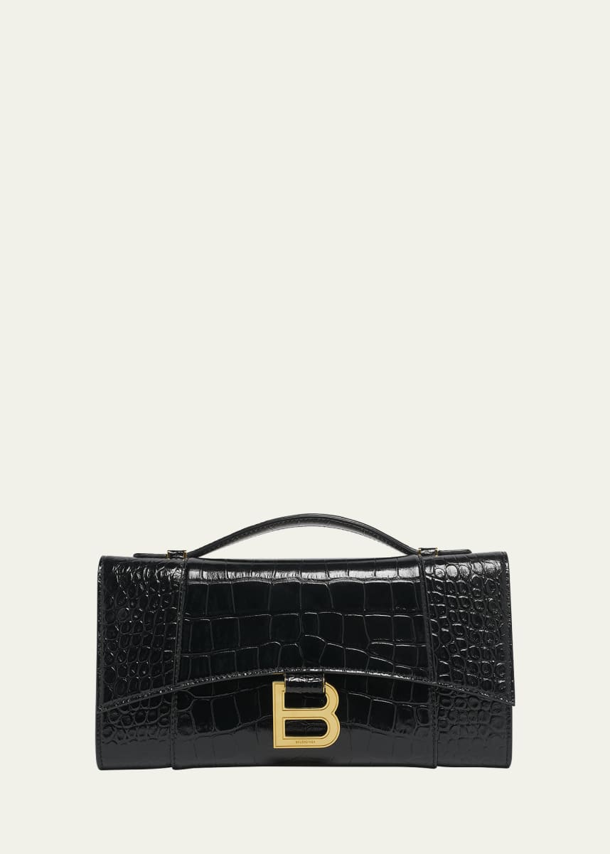 Balenciaga Hourglass Croc-Embossed Leather Top-Handle Bag