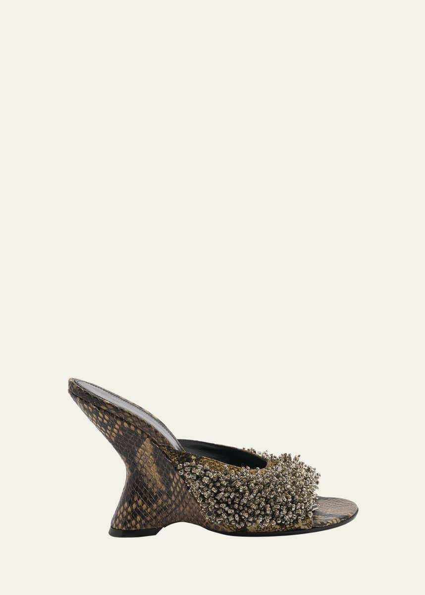 Dries Van Noten Embellished Snake-Print Wedge Sandals