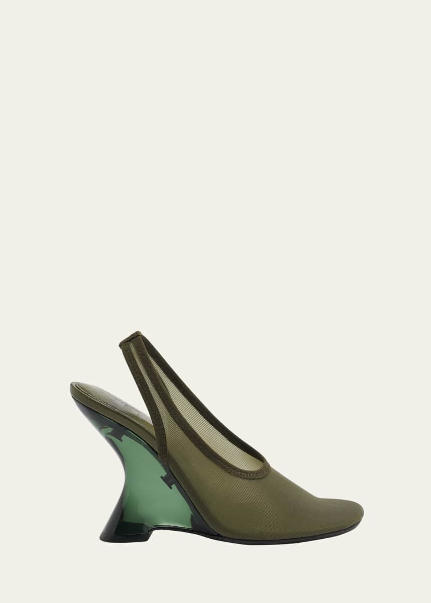 Dries Van Noten Lucite Mesh Clear-Wedge Slingback Pumps