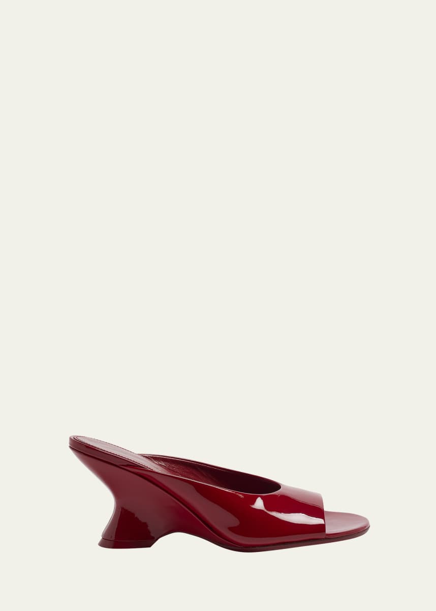 Dries Van Noten Patent Peep-Toe Wedge Mules