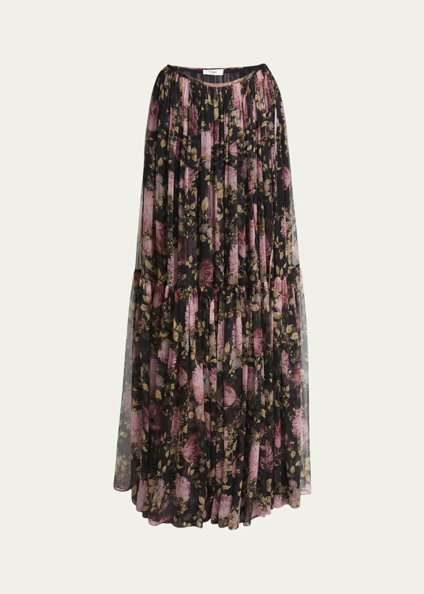 Chloe Gathered Floral Georgette Maxi Skirt
