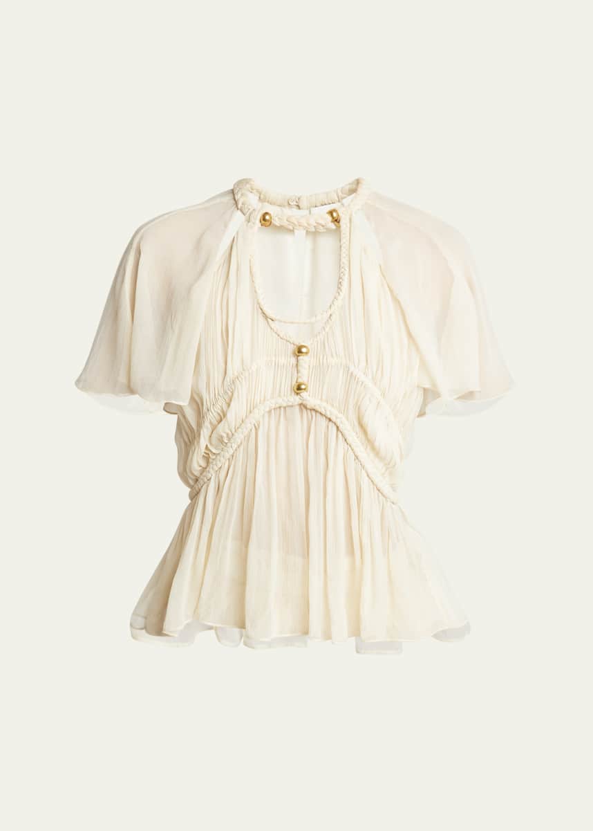 Isabel Marant Rosaline Cutout Pleated Chiffon Silk Top