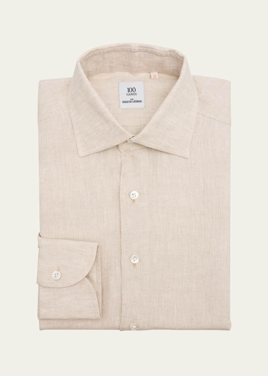 100Hands Men's Linen Spread-Collar Dress Shirt
