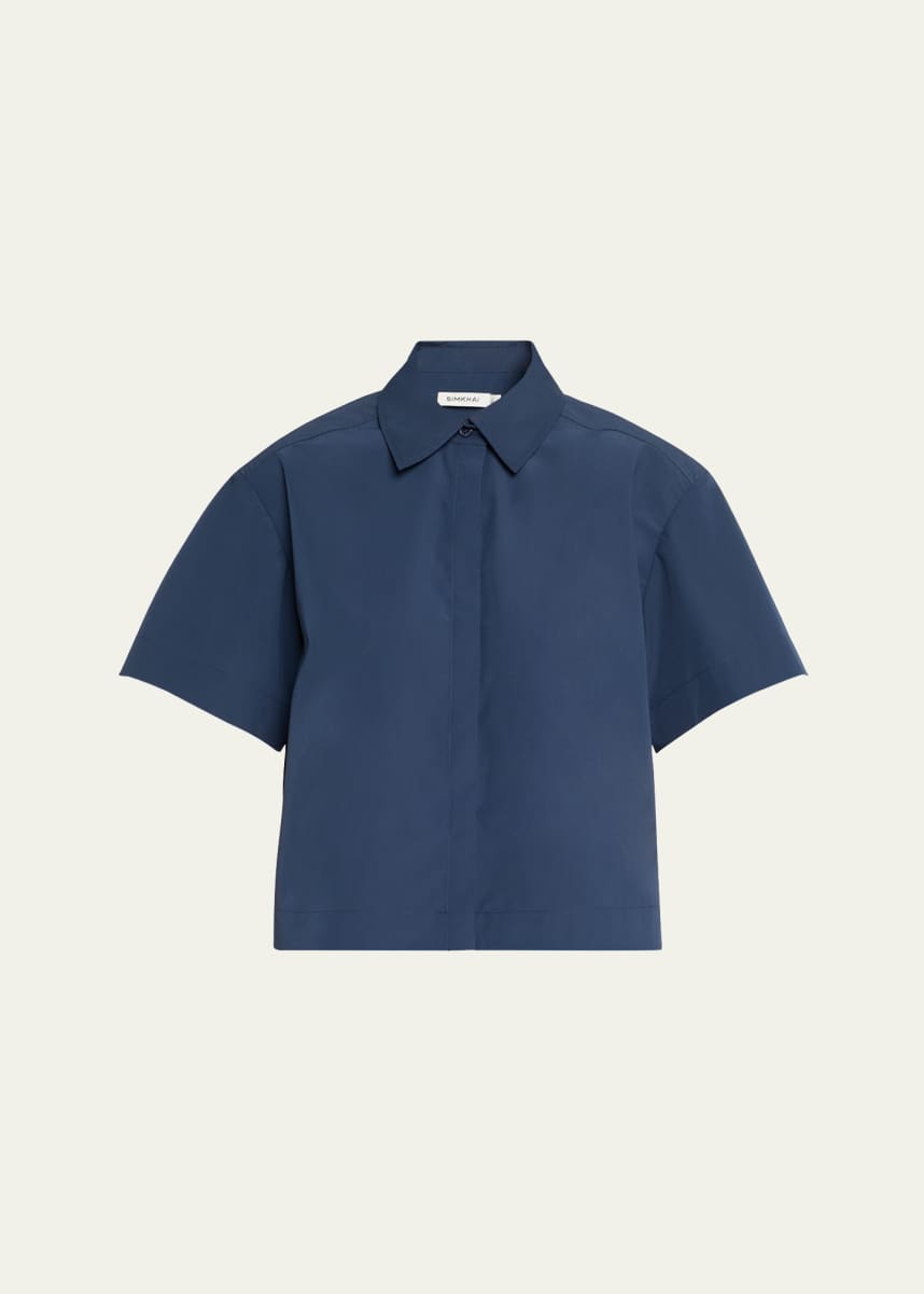 SIMKHAI Bernie Pleated Short-Sleeve Shirt