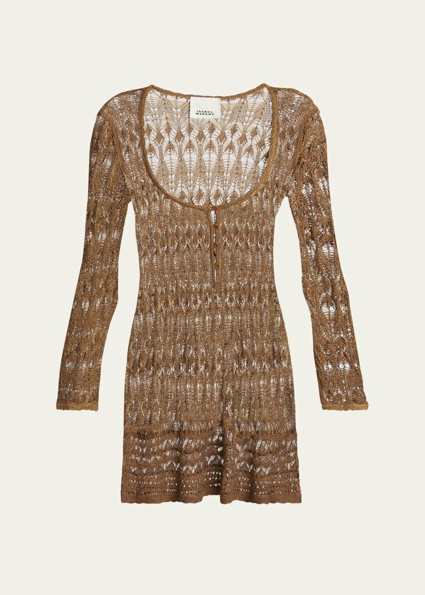 Isabel Marant Pia Crochet Long-Sleeve Mini Dress