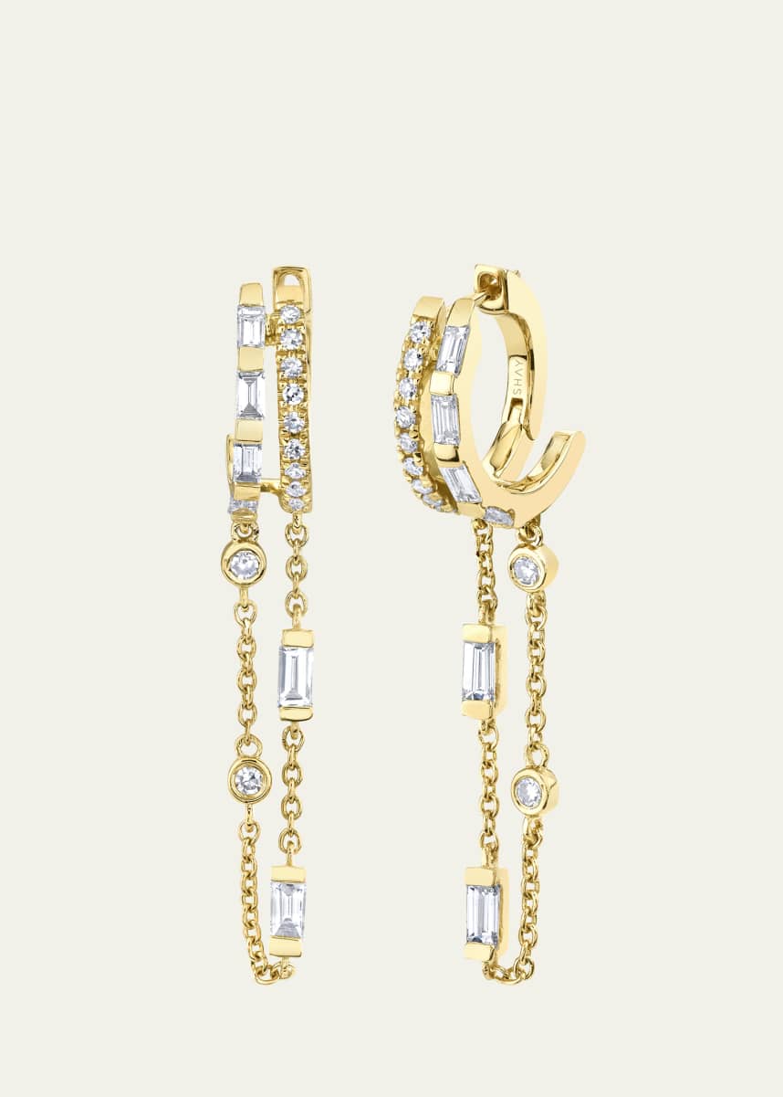 SHAY 18K Yellow Gold Double Mixed Diamond Fringe Huggie Earrings