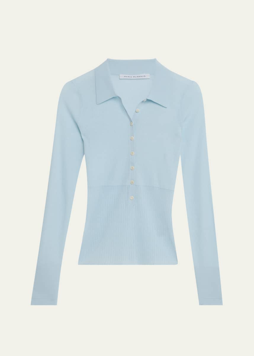 MARIA MCMANUS Ribbed Sheer Polo Shirt