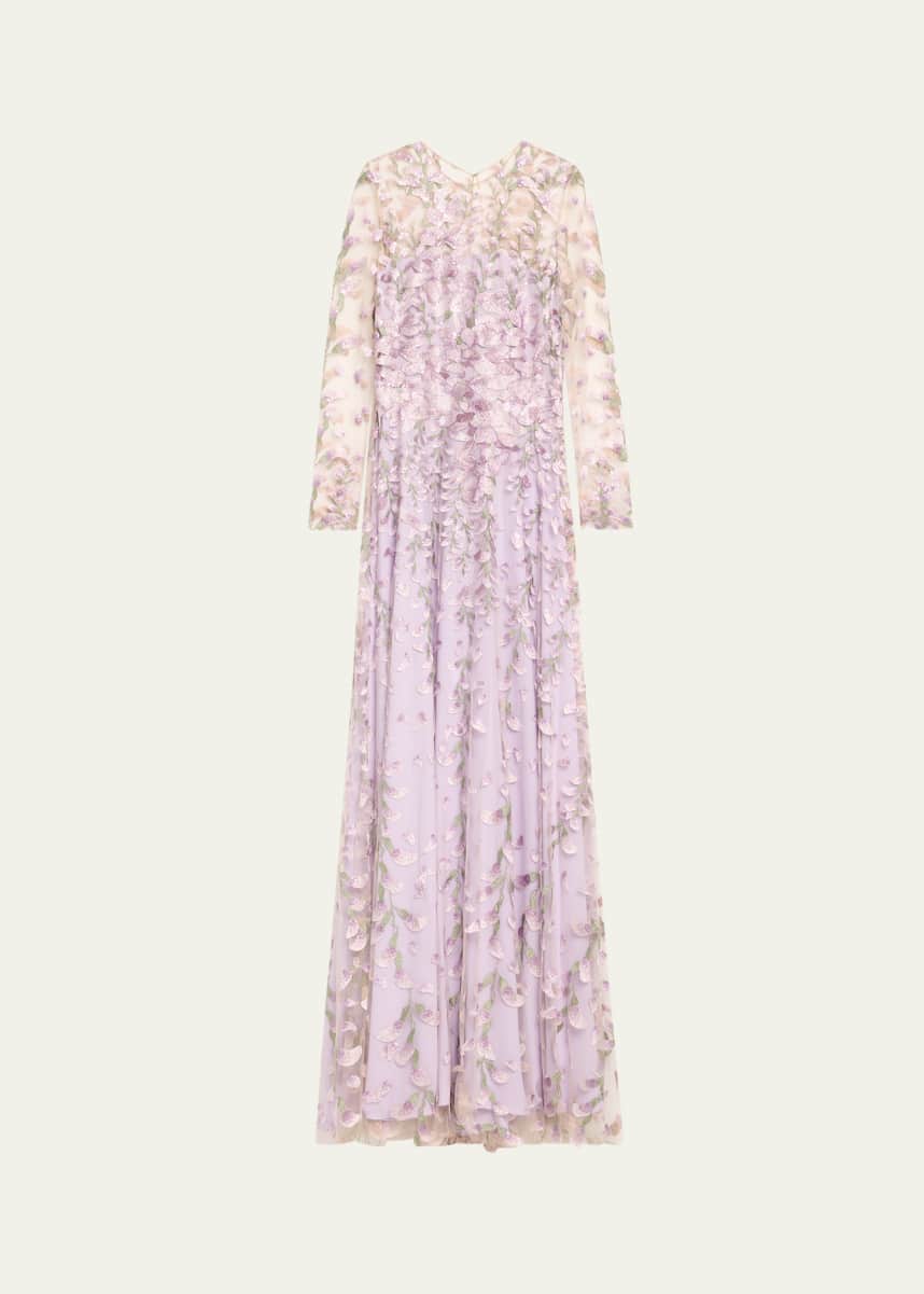 Naeem Khan Embroidered Floral Tulle Gown