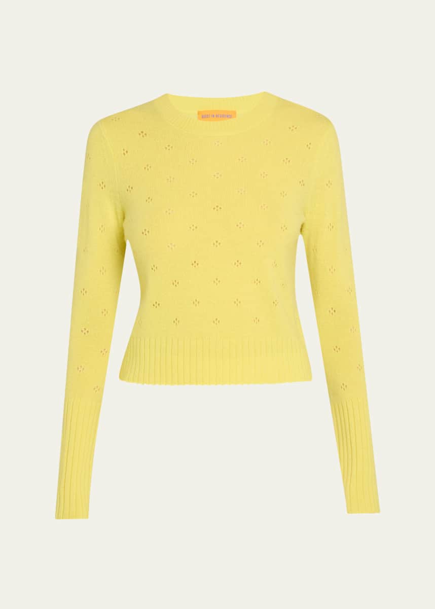 Guest in Residence Shrunken Pointelle Crewneck Cashmere Pullover