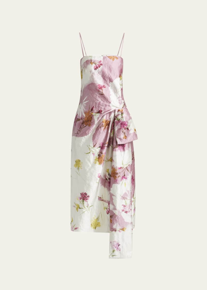 Erdem Floral Bow Draped Cocktail Dress