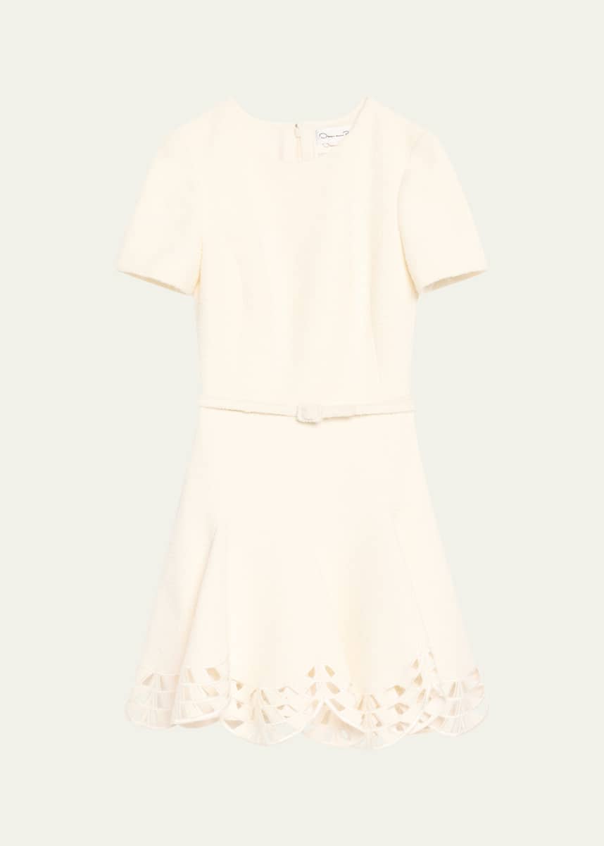 Oscar de la Renta Short-Sleeve Cutout-Hem Tweed Mini Dress With Belt
