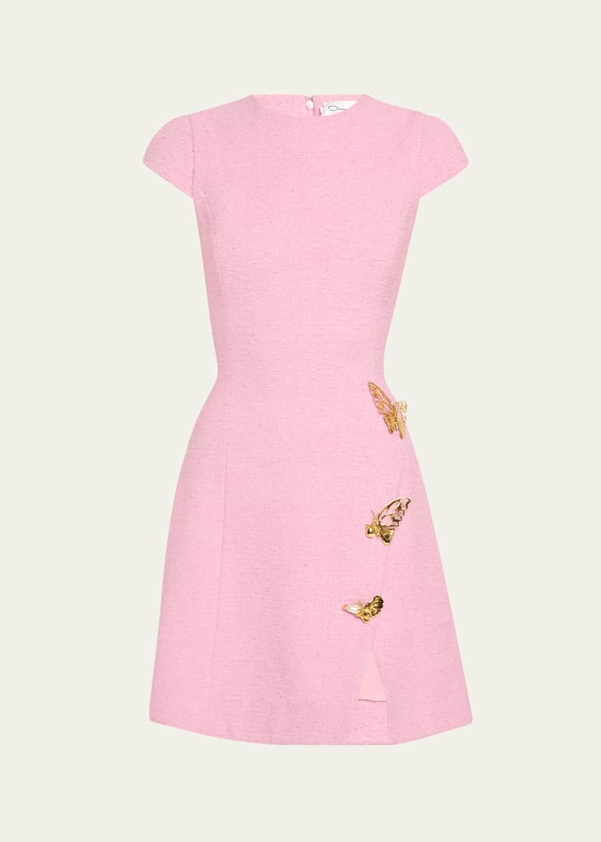 Oscar de la Renta Cap-Sleeve Butterfly-Slit Tweed Mini Dress