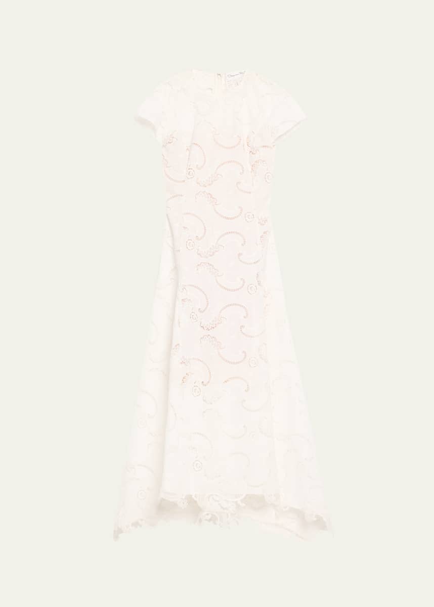 Oscar de la Renta Scroll Guipure Lace High-Low Day Dress