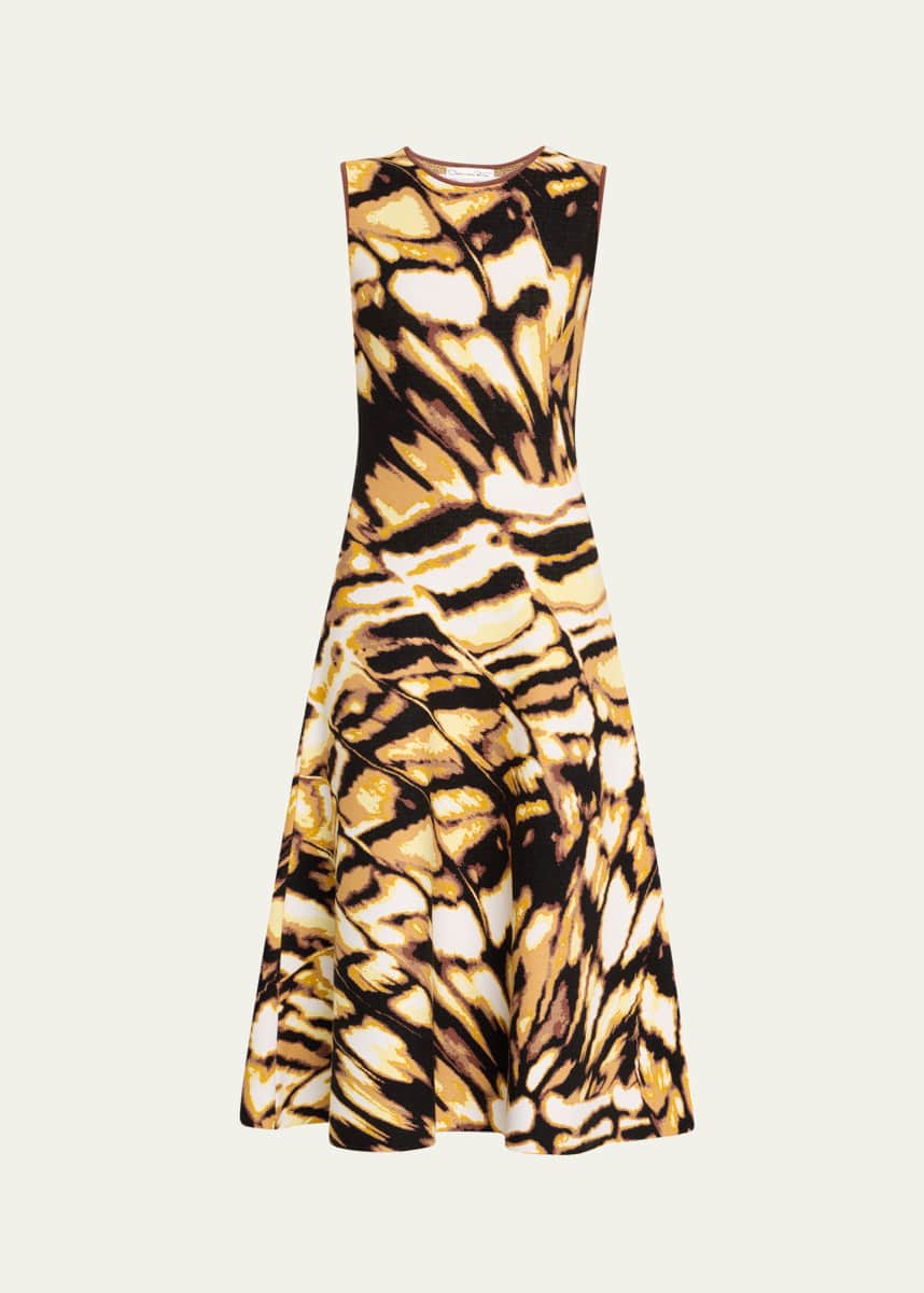 Oscar de la Renta Sleeveless Butterfly Jacquard Knit Midi Dress