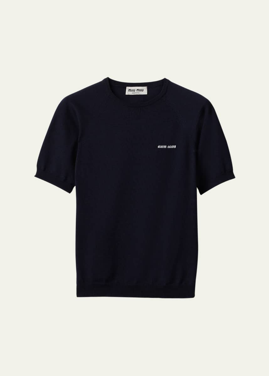Miu Miu Short-Sleeve Crewneck Sweater