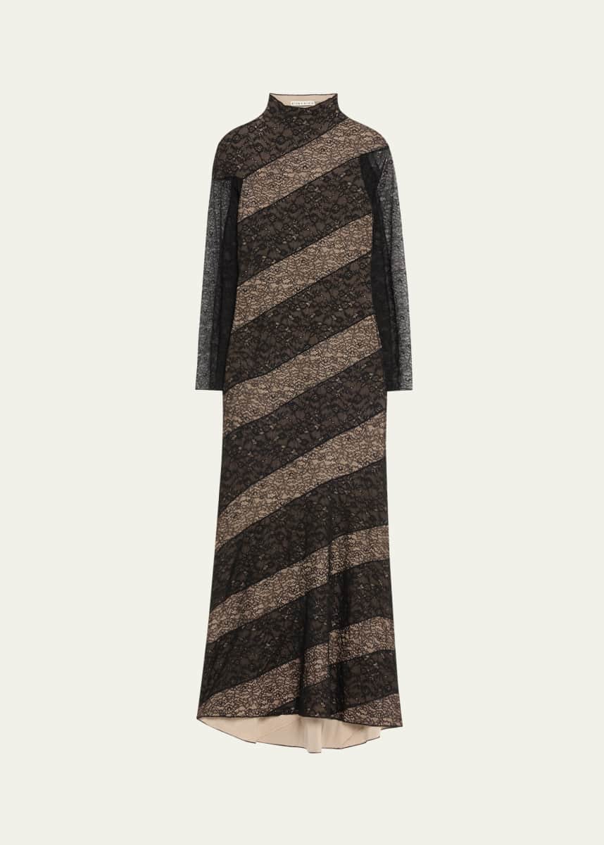 Alice + Olivia Delora Lace Paneled Mock-Neck Midi Dress