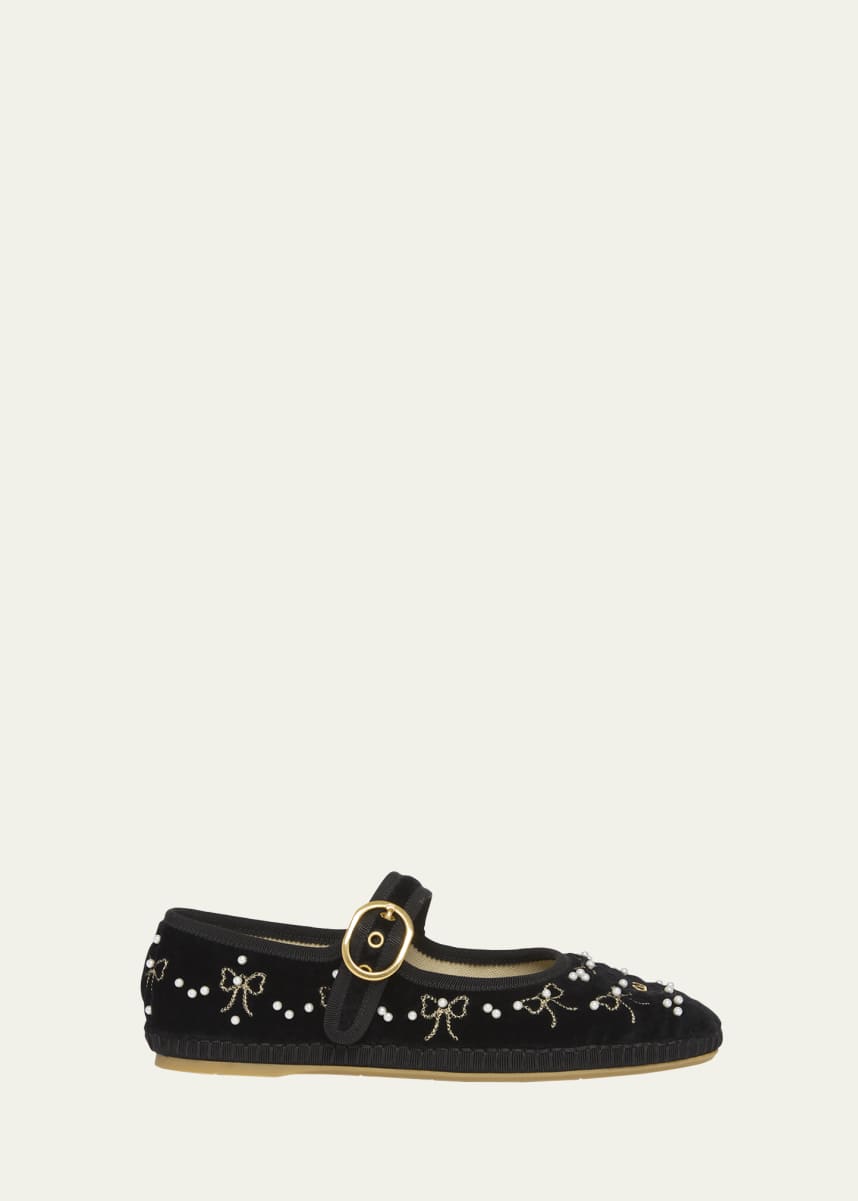 Valentino Garavani Endouce Bow Velvet Mary Jane Ballerina Flats