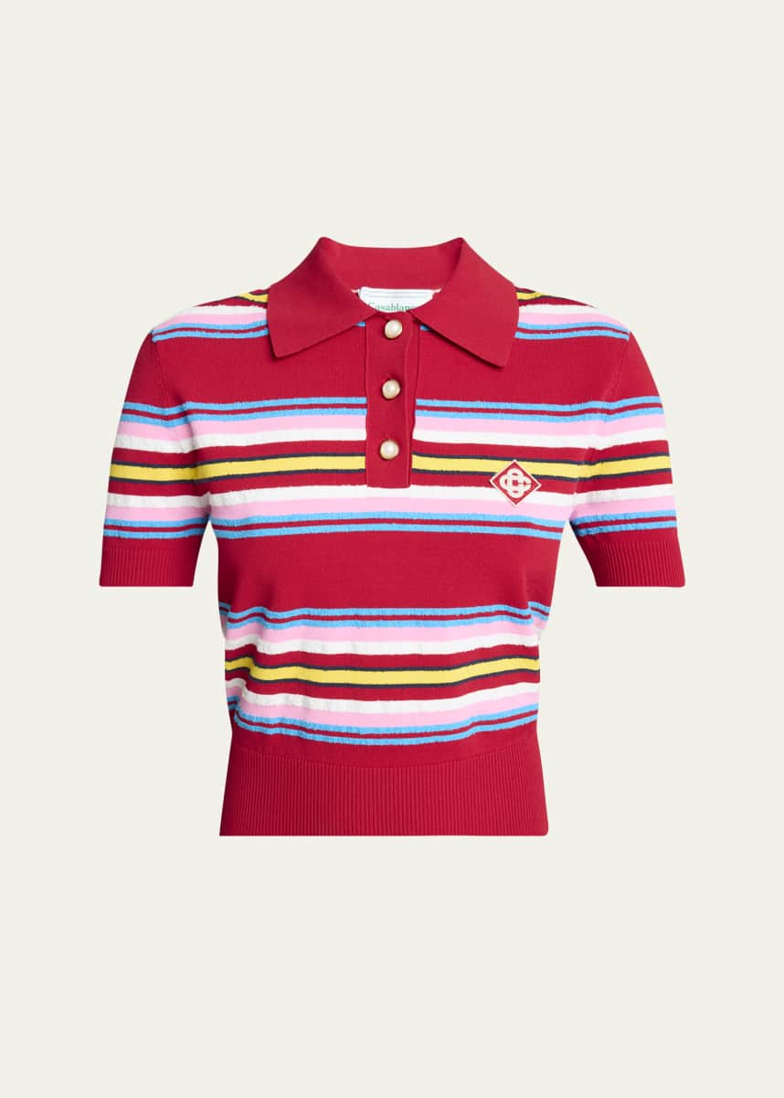 CASABLANCA Striped Polo Logo Patch Crop Top