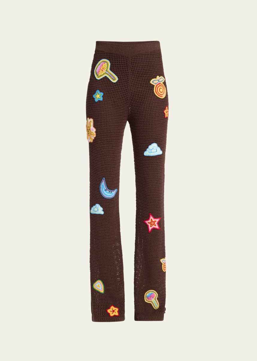 CASABLANCA Crochet Flared Trousers with Patches