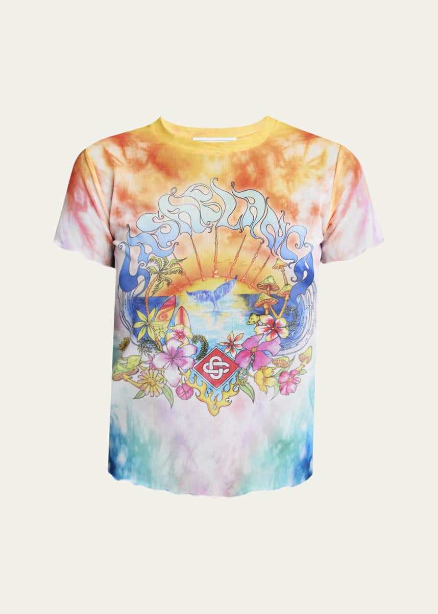 CASABLANCA Lettuce Hem Printed Mesh Tee