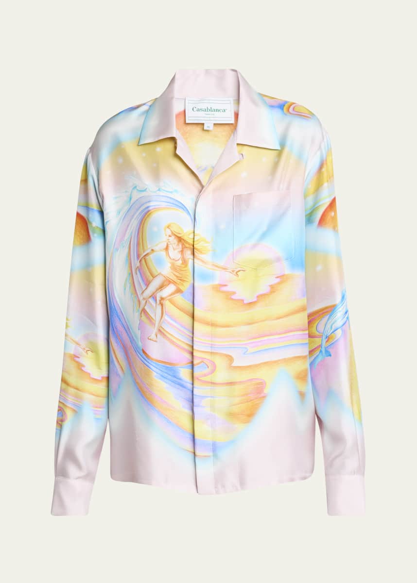 CASABLANCA Surf Print Long-Sleeve Silk Blouse