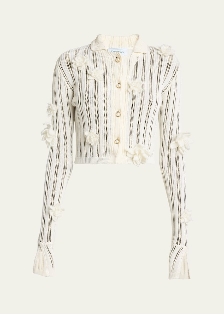 CASABLANCA Flower Applique Lace Cropped Shirt