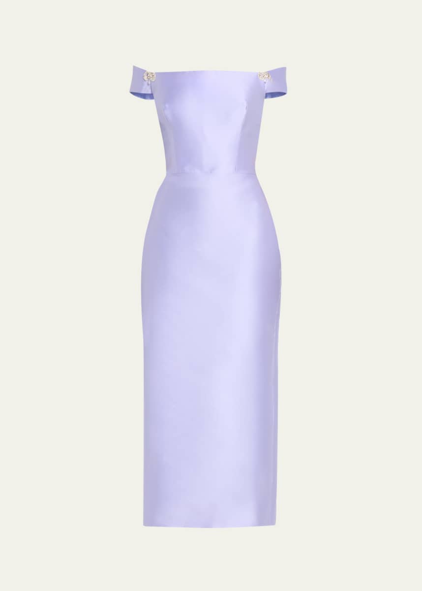 Reem Acra Off-the-Shoulder Mikado Pencil Dress