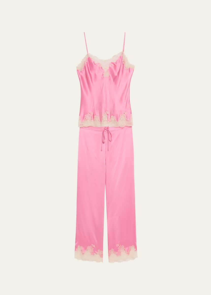 Josie Natori Lolita Lace-Trim Silk Charmeuse Crop Pajama Set