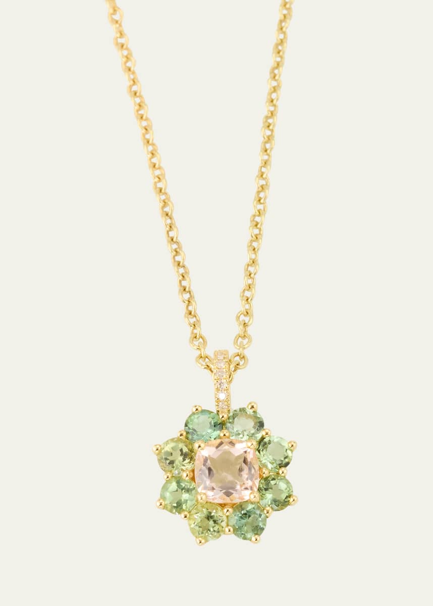 Jennifer Meyer Petite Mint Tourmaline Flower Pendant Necklace with Morganite and Diamonds