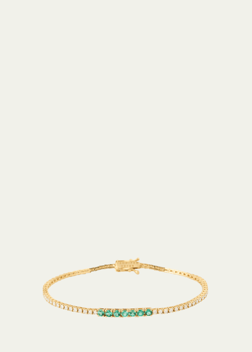 Jennifer Meyer Diamond Tennis Bracelet with Emerald Accent, 6.5"L