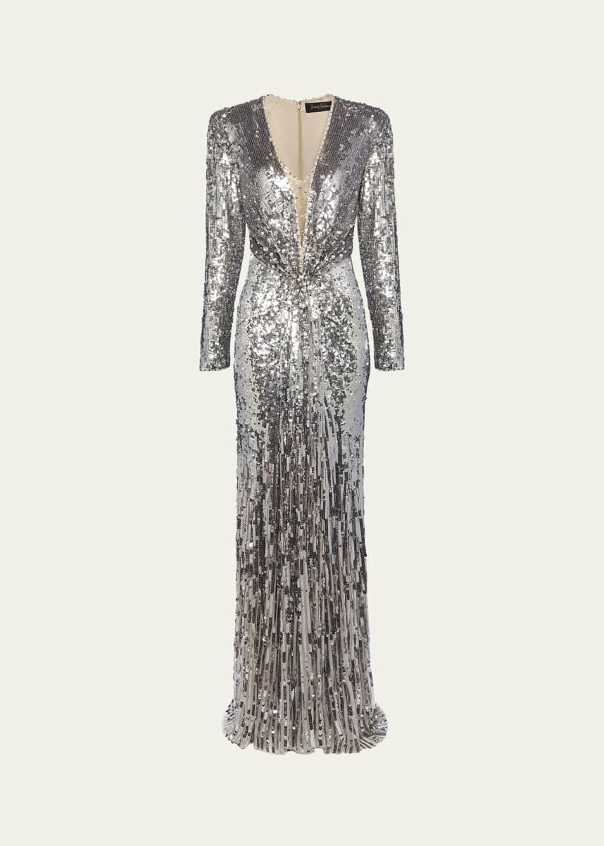 Jenny Packham Narcissus V-Neck Sequined Gown