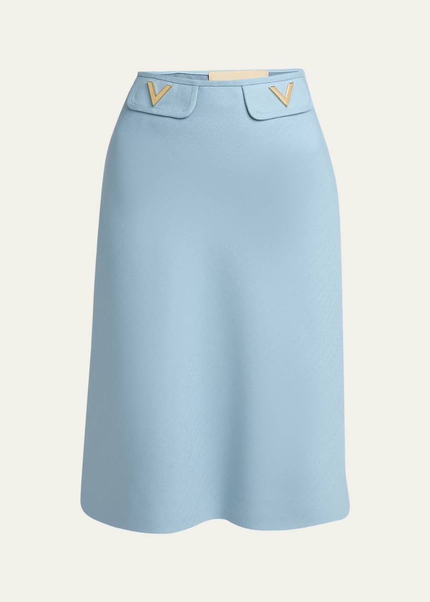 Valentino Garavani V Logo Solid Viscose Skirt