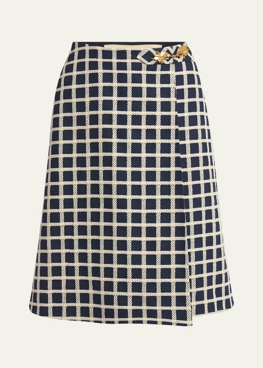 Valentino Garavani Window Check Wool-Blend Skirt