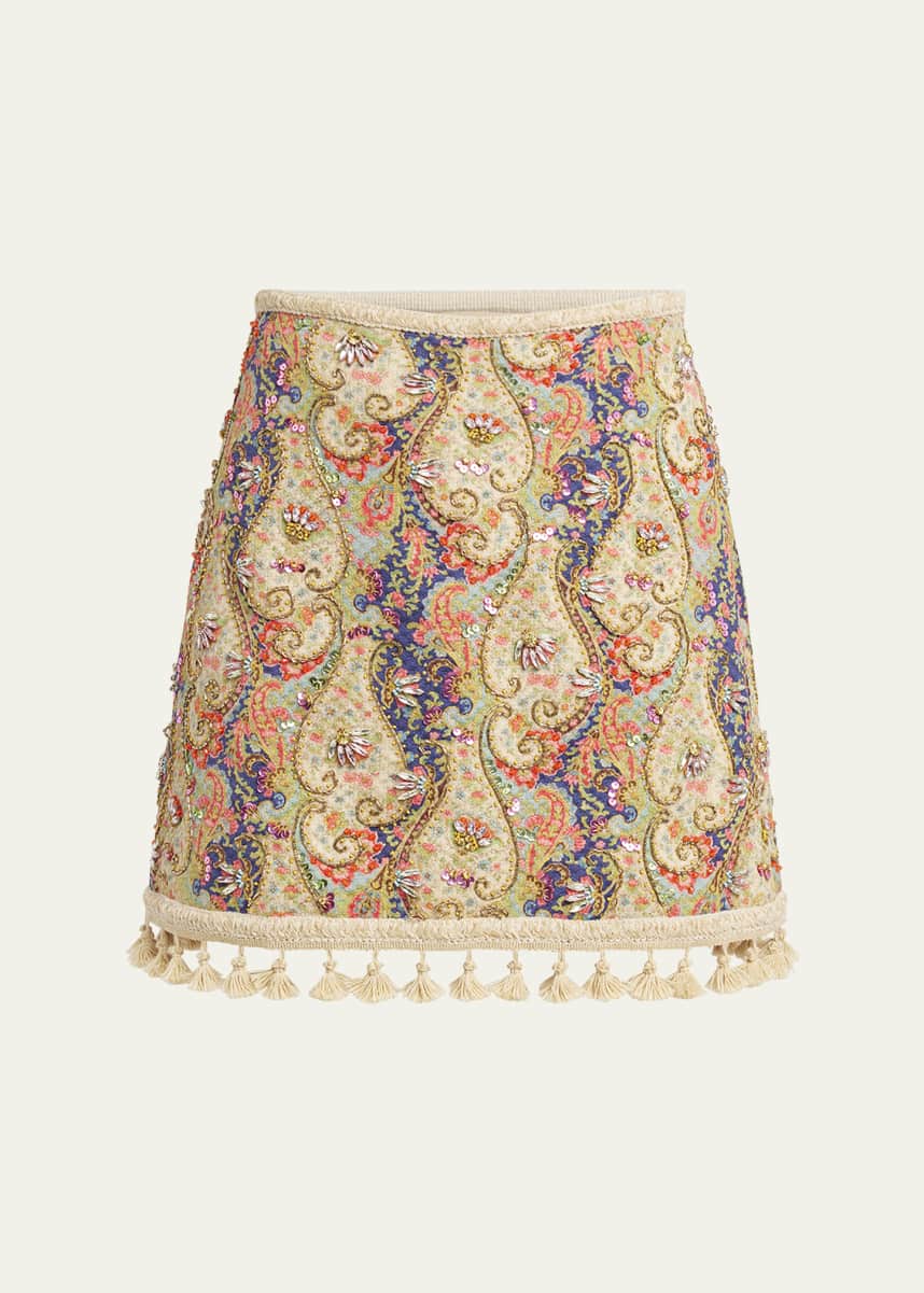 Valentino Garavani Embellished Tassel-Trim Piquet Mini Skirt