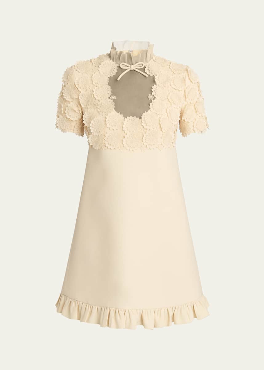 Valentino Garavani Floral Applique Crepe Mini Dress