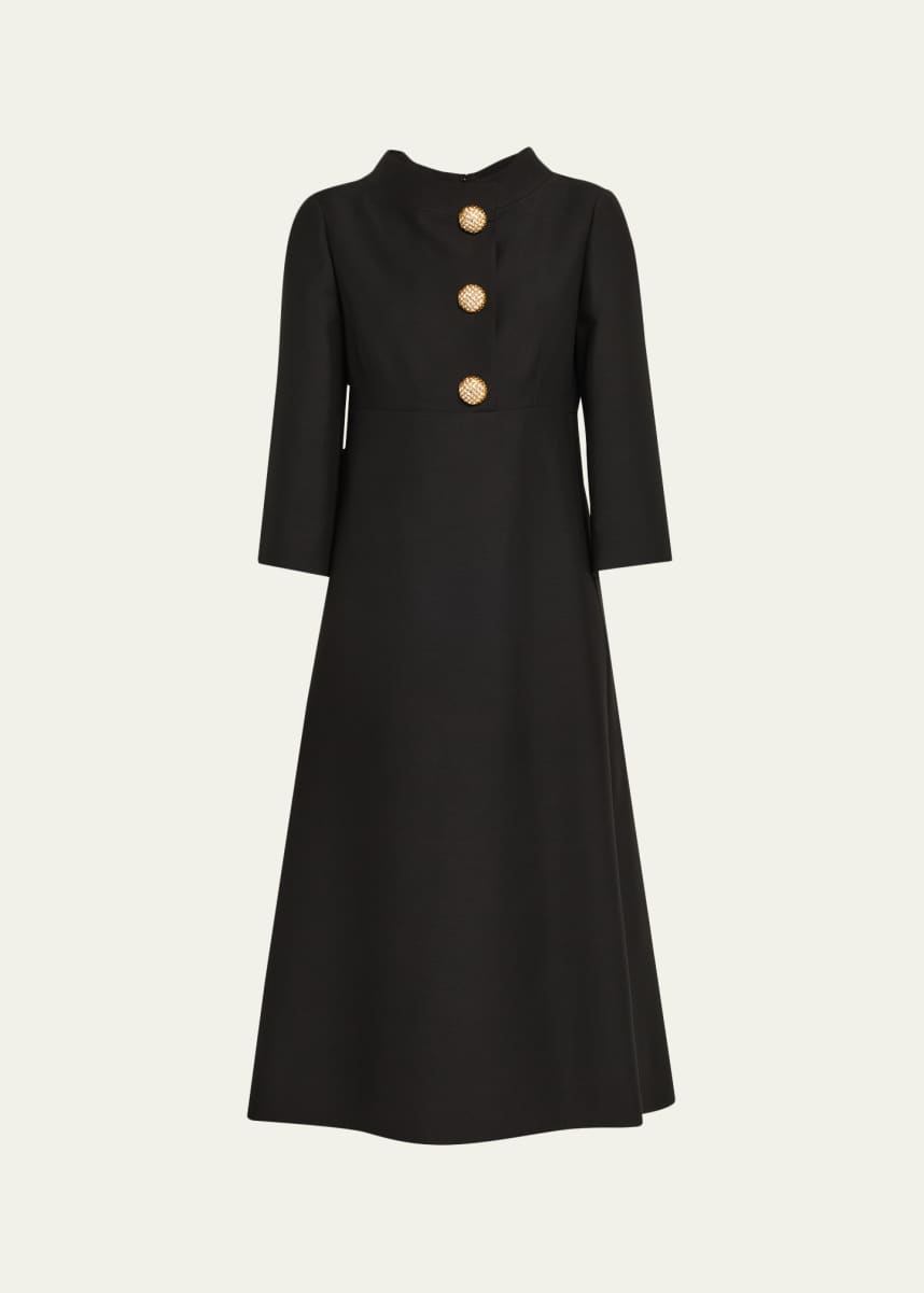 Valentino Garavani Strass Button High-Neck Crepe Midi Dress