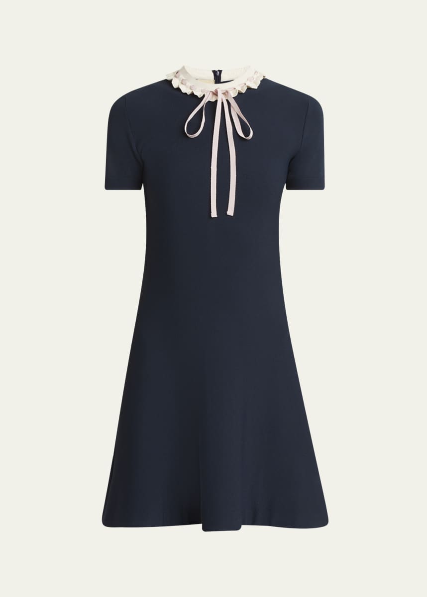 Valentino Garavani Ribbon Ruffle-Trim Knit Mini Dress