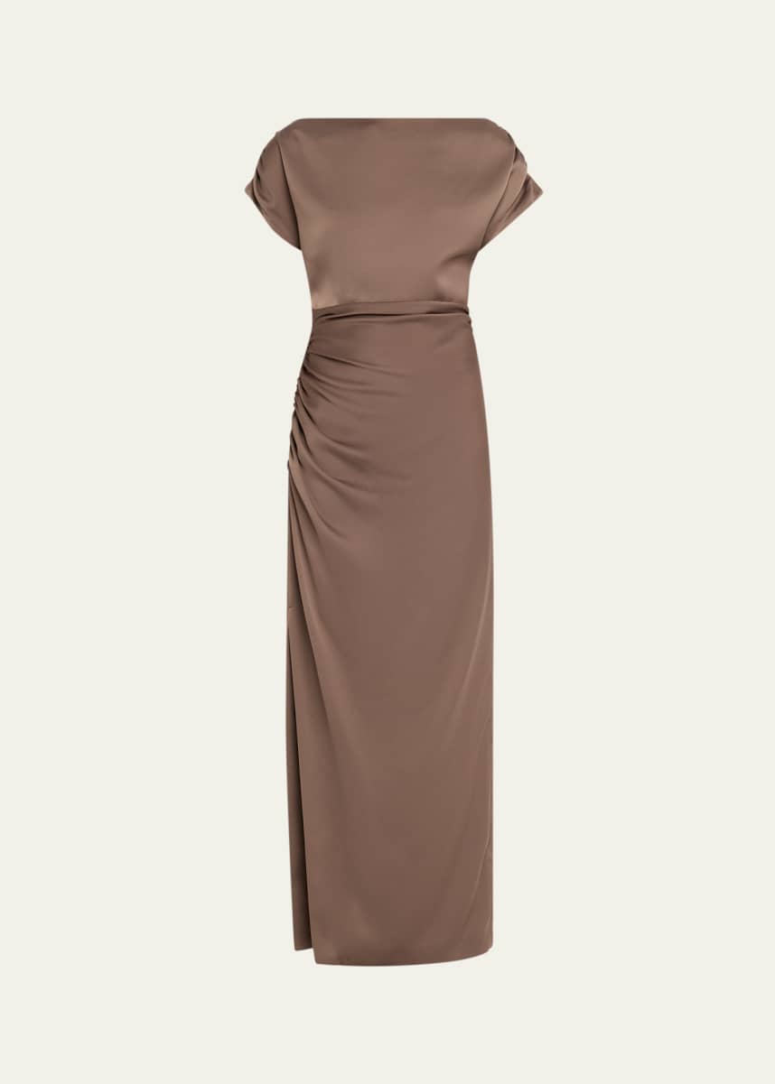 Lela Rose Heather Shirred Short-Sleeve Maxi Dress