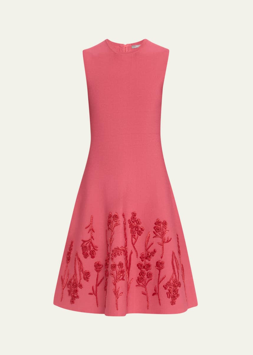 Lela Rose Floral Embroidered Sleeveless Mini Dress