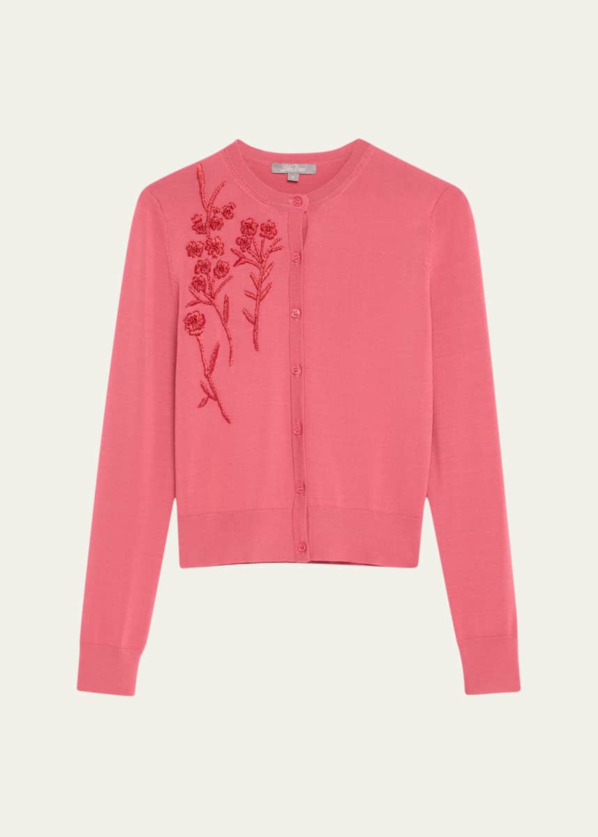 Lela Rose Floral Embroidered Cardigan