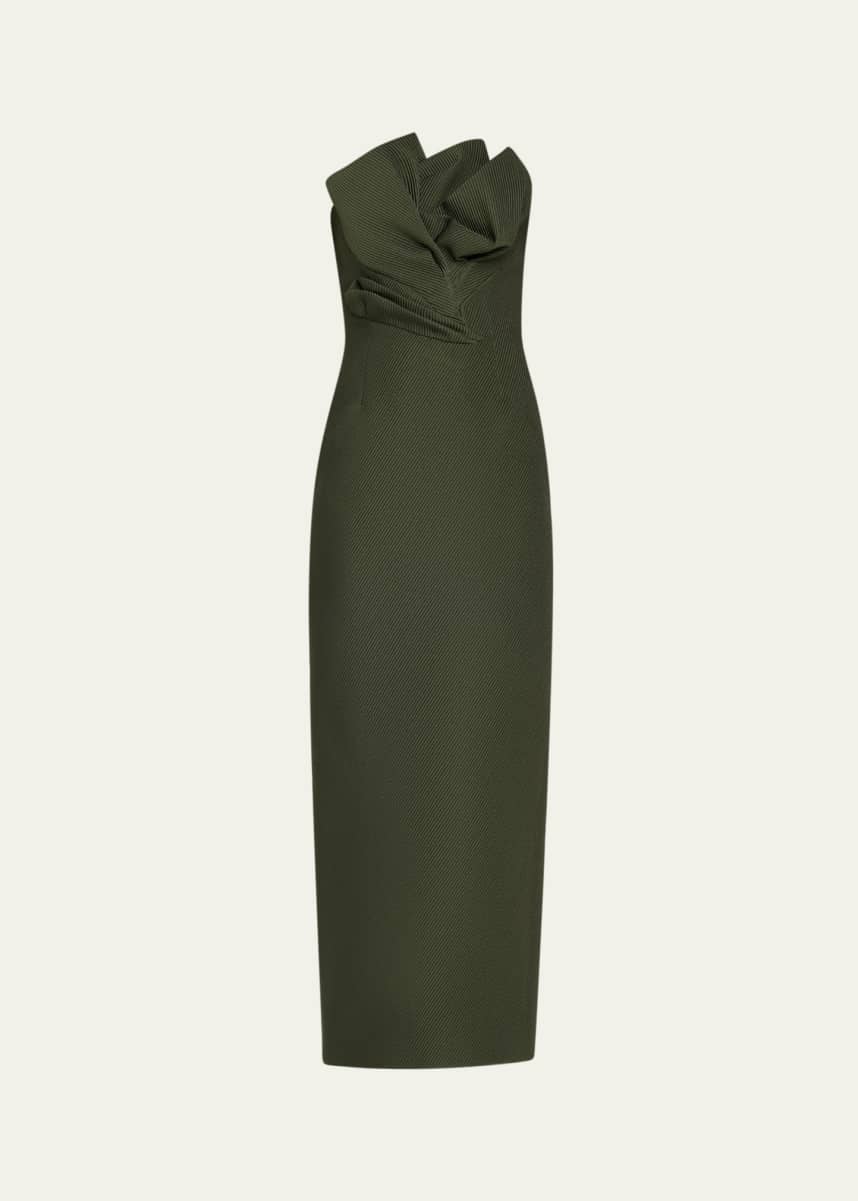 Lela Rose Draped Tulip Strapless Sheath Ankle Dress
