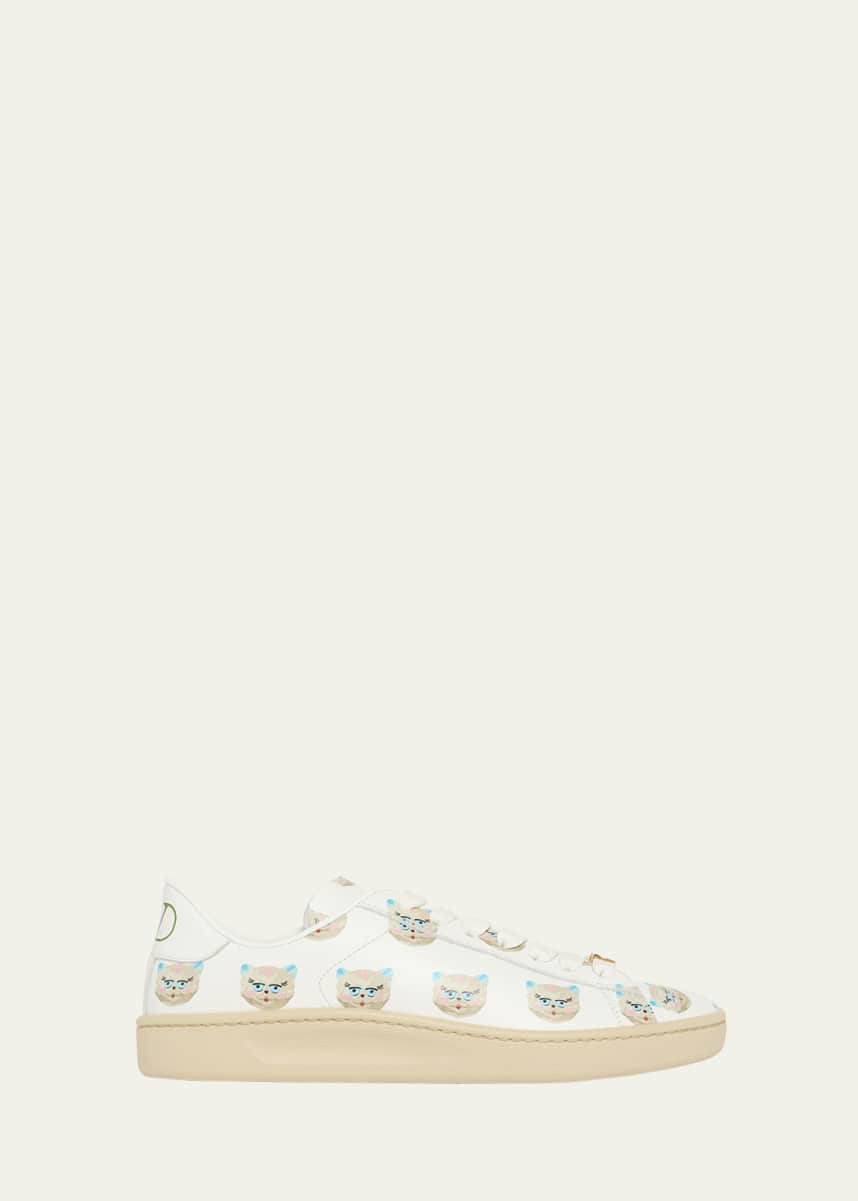 Valentino Garavani Royco VLogo Cat-Print Leather Sneakers
