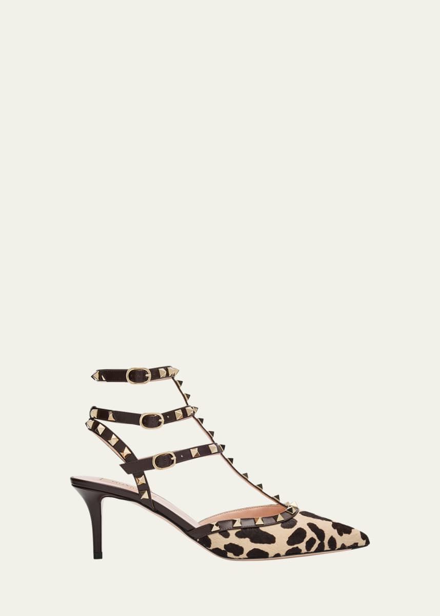 Valentino Garavani Rockstud Leopard-Printed Calf Hair Caged Pumps